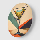 Mid Century Modern Color Block Martini Art ラージ壁時計 (傾斜)