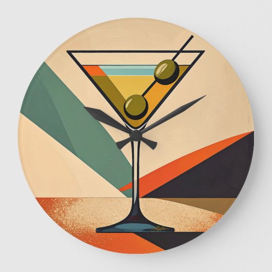Mid Century Modern Color Block Martini Art ラージ壁時計 (正面)