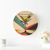 Mid Century Modern Color Block Martini Art ラージ壁時計 (ホーム)