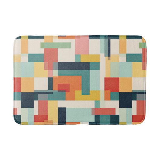 Mid Century Modern Color Blocks Geometric Pattern バスマット (正面)