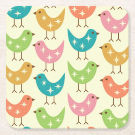 Mid Century Modern Colorful Atomic Birds Pattern  スクエアペーパーコースター