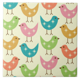 Mid Century Modern Colorful Atomic Birds Pattern  タイル
