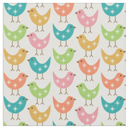 Mid Century Modern Colorful Atomic Birds Pattern ファブリック