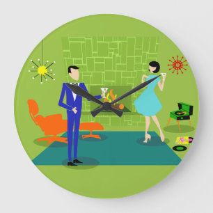 Mid Century Modern Couple Round Wall Clock ラージ壁時計