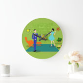 Mid Century Modern Couple Round Wall Clock ラージ壁時計 (ホーム)