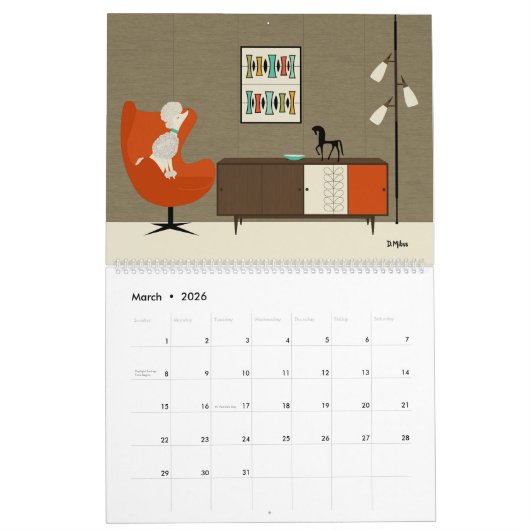 Mid Century Modern Dogs  カレンダー (3月 2026)