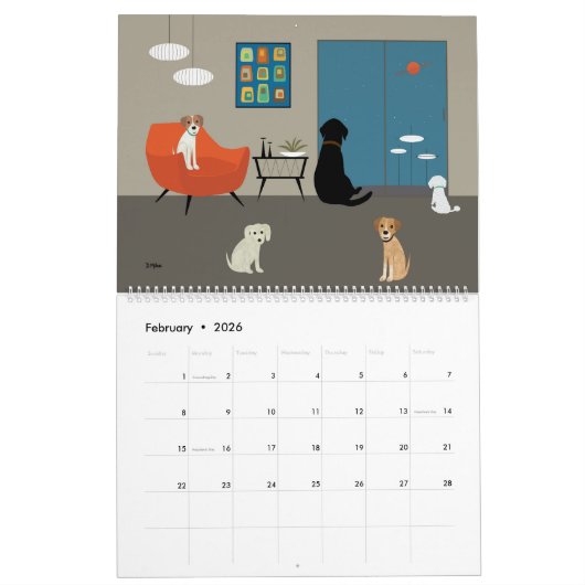Mid Century Modern Dogs  カレンダー (2月 2026)