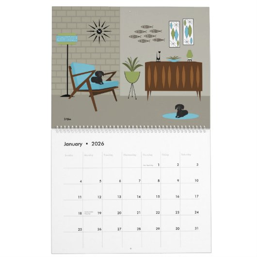 Mid Century Modern Dogs カレンダー (1月 2026)