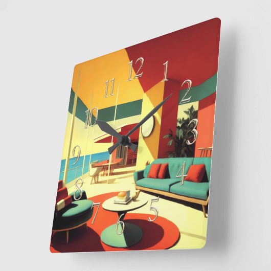 Mid-Century Modern Dream House スクエア壁時計 (傾斜)