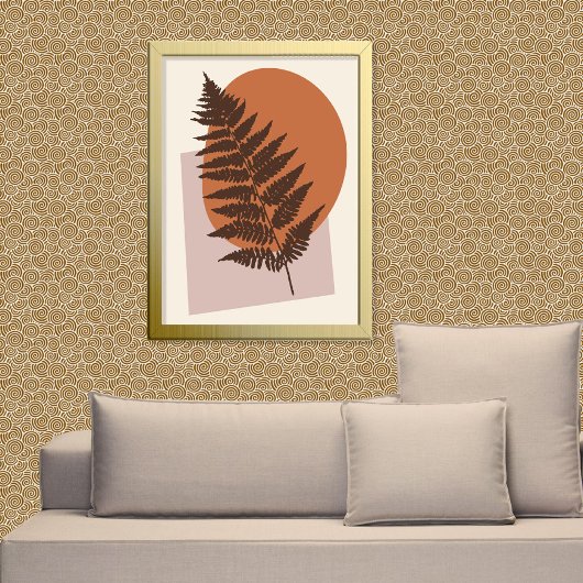 Mid-Century Modern Fern Silhouette Brown and Beige ポスター