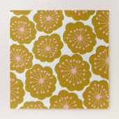 Mid Century Modern Floral Flower Pattern Mustard ジグソーパズル (横)