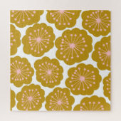 Mid Century Modern Floral Flower Pattern Mustard ジグソーパズル (縦)
