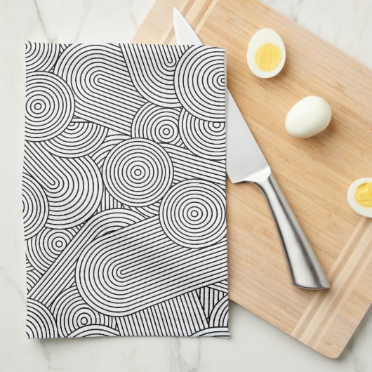 Mid Century Modern Geometric Arch Black White キッチンタオル (四つ折り)