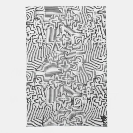 Mid Century Modern Geometric Arch Black White キッチンタオル (縦)