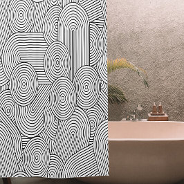 Mid Century Modern Geometric Arch Black White シャワーカーテン