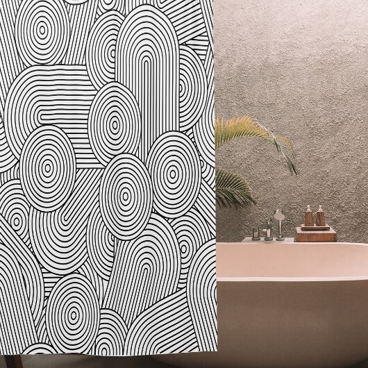 Mid Century Modern Geometric Arch Black White シャワーカーテン