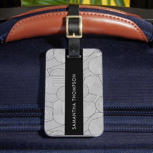 Mid Century Modern Geometric Arch Black White ラゲッジタグ (正面インサイチュ2)