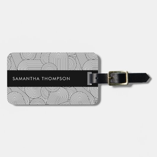 Mid Century Modern Geometric Arch Black White ラゲッジタグ (正面横)
