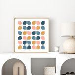 Mid Century Modern Geometric Art Design ポスター<br><div class="desc">A Mid Century Modern Geometric Art Design in subdued,  soft shades of blush pink,  mustard yellow,  and slate blue.</div>