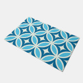 Mid Century Modern Geometric Blue Pattern  ドアマット (アングル)