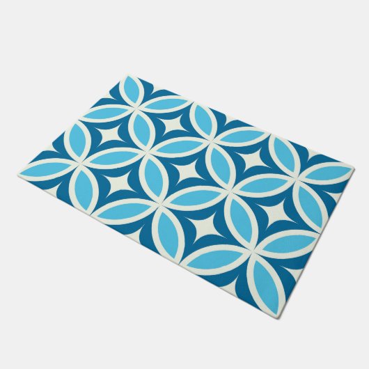 Mid Century Modern Geometric Blue Pattern  ドアマット (アングル)