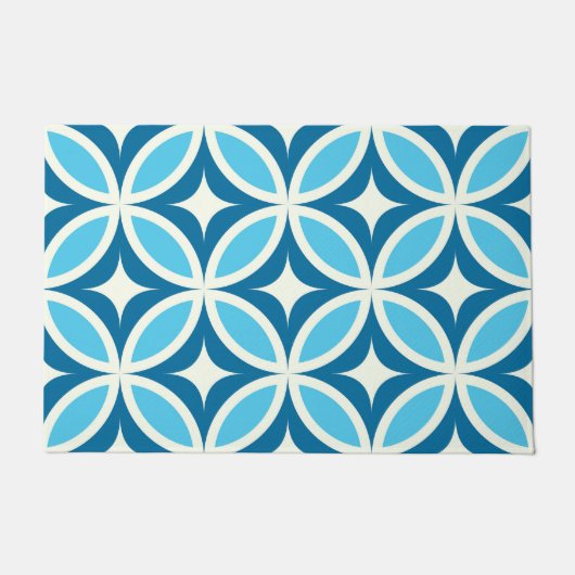 Mid Century Modern Geometric Blue Pattern  ドアマット (正面)