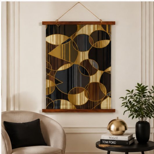 Mid Century Modern Geometric Circles Brown Gold 吊り下げ型タペストリー
