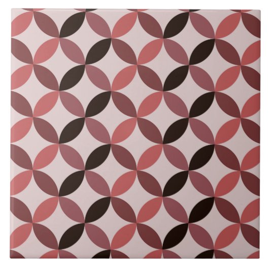 Mid Century Modern Geometric Circles Coral Brown タイル (正面)