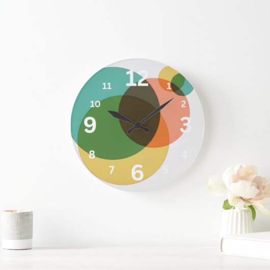 Mid-Century Modern Geometric Circles Retro Abstrac ラージ壁時計 (ホーム)