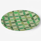 Mid century Modern Geometric Green Circles Pattern ペーパープレート (アングル)