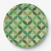 Mid century Modern Geometric Green Circles Pattern ペーパープレート (正面)