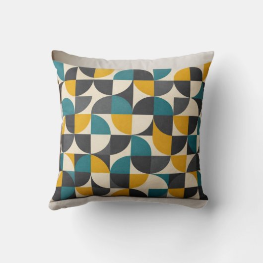  Mid-Century Modern Geometric Pattern Throw Pillow クッション (裏面)