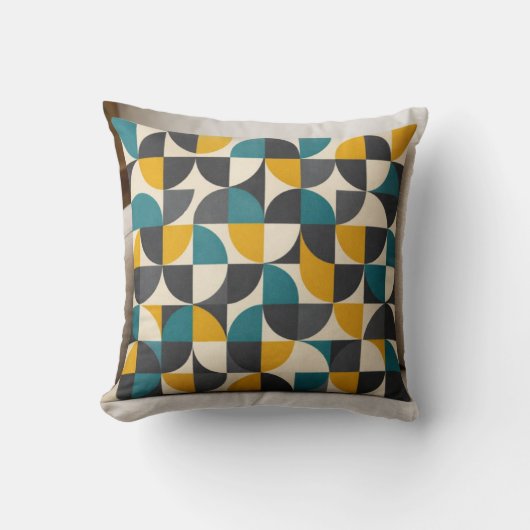 Mid-Century Modern Geometric Pattern Throw Pillow クッション (正面)