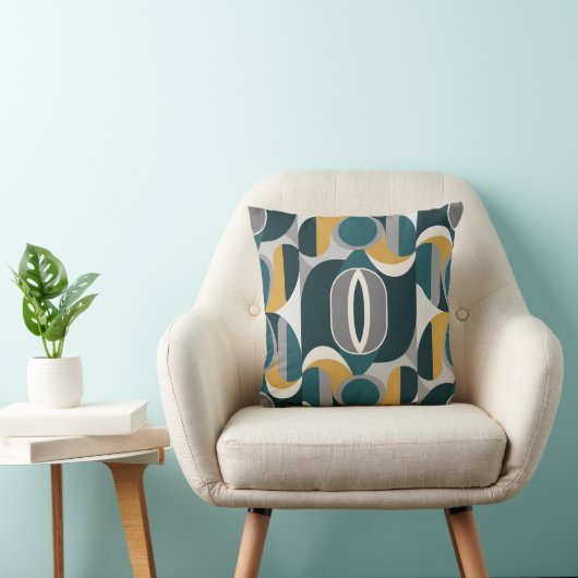 Mid-Century Modern Geometric Teal & Gold  クッション (椅子)