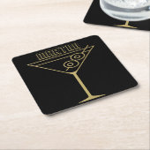 Mid Century Modern Gold 2 Olive Martini スクエアペーパーコースター (アングル)