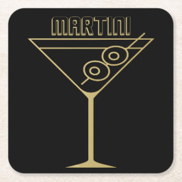 Mid Century Modern Gold 2 Olive Martini スクエアペーパーコースター