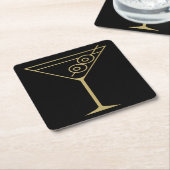 Mid Century Modern Gold 2 Olive Martini スクエアペーパーコースター (アングル)
