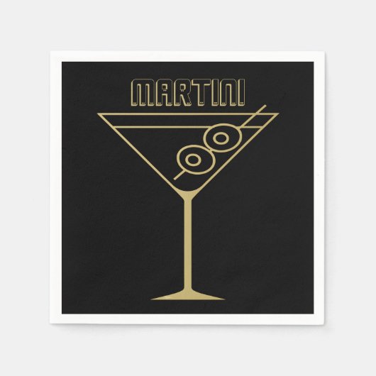 Mid Century Modern Gold 2 Olive Martini スタンダードカクテルナプキン (正面)
