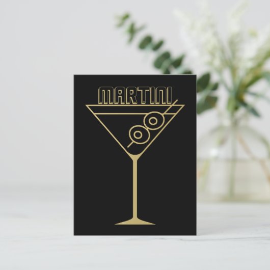 Mid Century Modern Gold 2 Olive Martini ポストカード (スタンド正面)