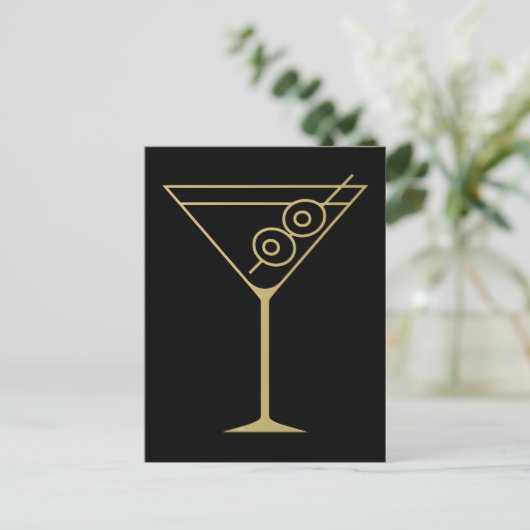 Mid Century Modern Gold 2 Olive Martini ポストカード (スタンド正面)