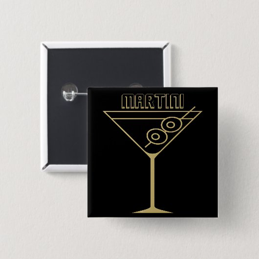 Mid Century Modern Gold 2 Olive Martini 缶バッジ (正面&裏面)