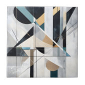 Mid-Century Modern Gold Teal Geometric Abstract タイル (正面)