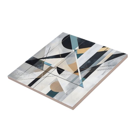 Mid-Century Modern Gold Teal Geometric Abstract タイル (側面)