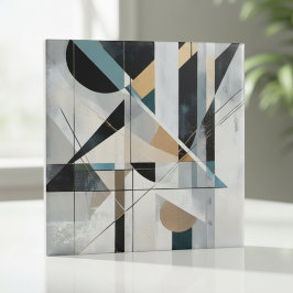 Mid-Century Modern Gold Teal Geometric Abstract タイル