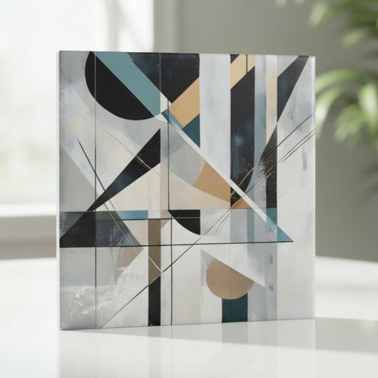 Mid-Century Modern Gold Teal Geometric Abstract タイル