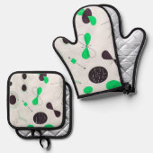 Mid Century Modern Green Physics  鍋つかみ&鍋敷きセット (正面/裏面)