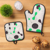 Mid Century Modern Green Physics  鍋つかみ&鍋敷きセット (トップダウン)