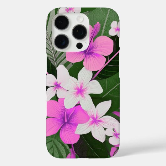 Mid-Century Modern Hawaiian Hibiscus and Plumeria Case-Mate iPhoneケース (裏面)