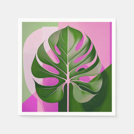 Mid-Century Modern Hawaiian Monstera Leaf スタンダードカクテルナプキン (正面)