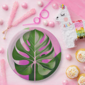 Mid-Century Modern Hawaiian Monstera Leaf ペーパープレート (パーティー)